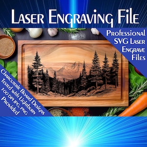 Mountain Scene Laser Engrave SVG File: Charcuterie Board Design (Digital Download)