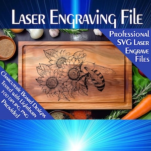 Sunflower Bee Engraving Design: Charcuterie Board SVG File (Digital Download)
