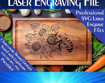 Sunflower Bee Engraving Design: Charcuterie Board SVG File (Digital Download)