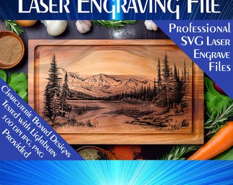 Alaska Scene Laser Cut File: Charcuterie Board, Wood Sign (SVG, PNG, JPG)