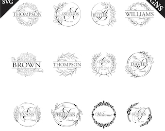 Efternamn Blommig Ram SVG: Monogram Alfabet, Skärbräde Design (Digital Nedladdning)