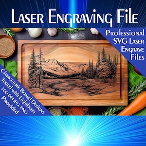 Charcuterie board SVG, Laser cut file, Mountain Scene, Instant Download, Wooden Sign, Personal Gift, Home Décor, Wildlife laser engraving
