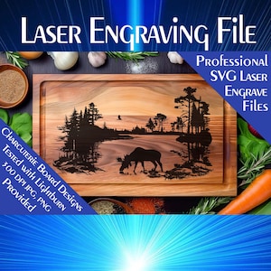 Moose Lakeside Charcuterie Board SVG: Lasergravurdatei (Digitaler Download)