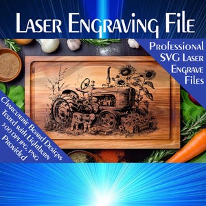 Laser engrave SVG file, Charcuterie cutting board, Old Tractor sunflower, Lightburn Tested SVG, Farming life, wooden sign, personalized gift