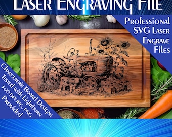Tractor Sunflower Charcuterie Board SVG Laser Engrave File (Digital Download)