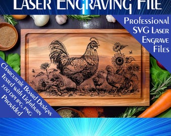 File di incisione laser SVG per tagliere di salumi con pollo e girasole (download digitale)