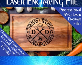 Laser Engrave File, DAD Man Myth Grilling Legend, Lightburn Tested, T-Shirt Apron Design, Cutting board, Charcuterie board, Fathers Day Gift