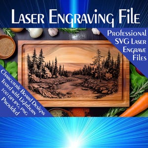 Charcuterie cutting board, Laser engrave SVG file, cheese board, laser cut file, kitchen décor, Mancave River Scene, Lightburn PNG engraving