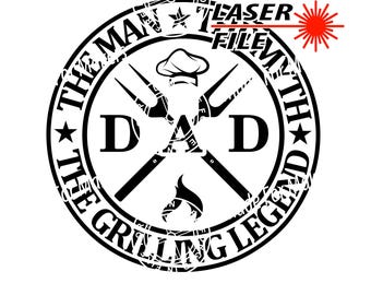 Laser Engrave File, DAD Man Myth Grilling Legend, Lightburn Tested, T-Shirt Apron Design, Cutting board, Charcuterie board, Fathers Day Gift