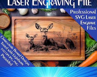 Mule Deer & Fawn Charcuterie Board SVG Laser Engrave File (Digital Download)