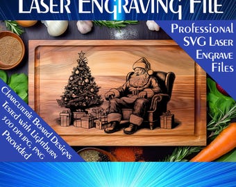 Tabla de embutidos navideña de Papá Noel grabada con láser SVG (descarga digital)