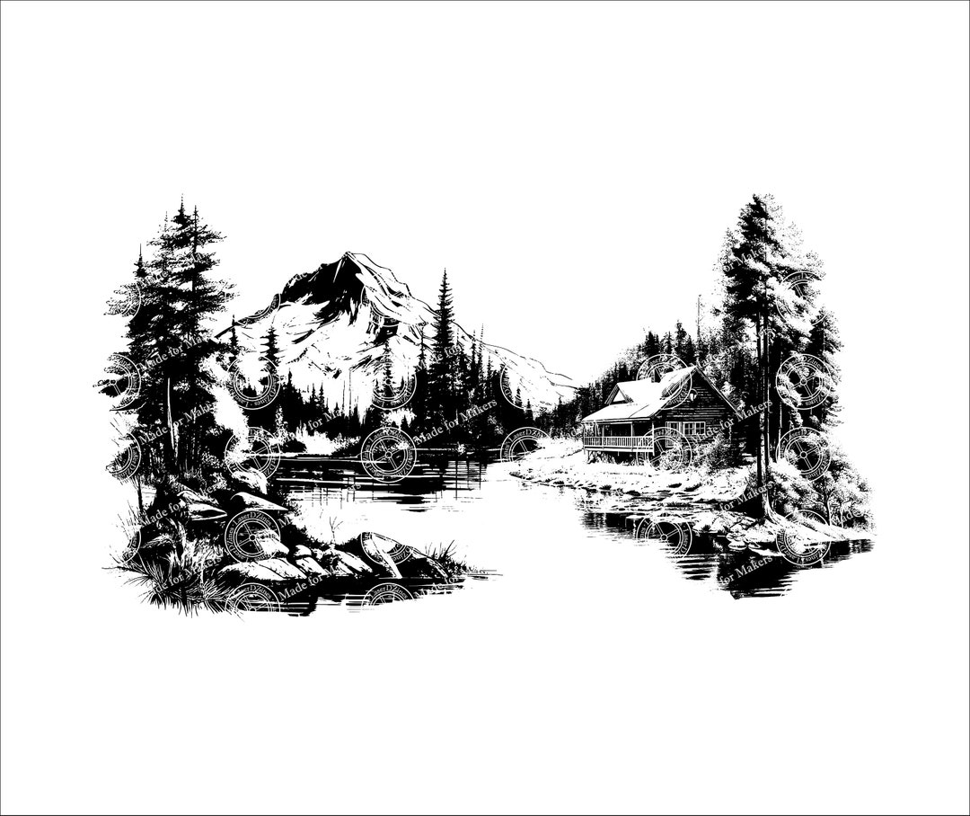 Charcuterie Board Laser Engrave SVG File: Cabin Lake Scene (digital ...