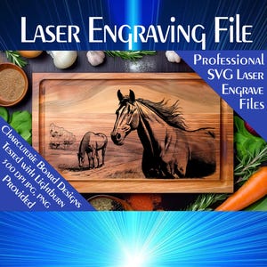 Charcuterie cutting board Laser engrave SVG file, Horse scene, Lightburn laser SVG file, Wildlife, wood sign, personal gift, Farming Scene