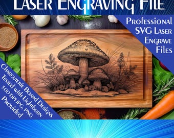 Champignon scène gravé au laser fichier SVG : conception de planche de charcuterie (téléchargement numérique)