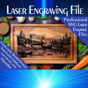 Mountain River Scene SVG: Charcuterie Board Laser Engrave File (Digital Download)