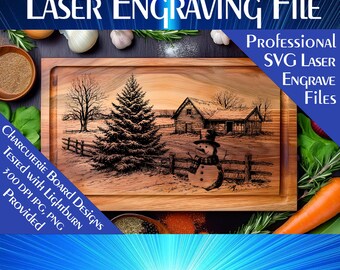 Laser engrave SVG file, Charcuterie cutting board, Snowman & Christmas tree, digital download, Kitchen Counter Art, Lightburn engraving SVG