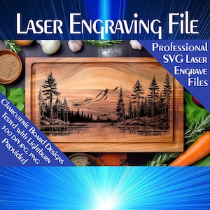 Charcuterie cutting board, Laser Engrave file, Mountain Scene, Instant Download, Wooden Board, Personalized Gift, Home Décor, Lightburn File
