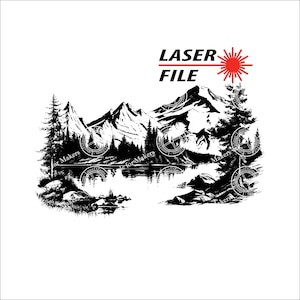 Mountain Lake Scene Laser Engrave SVG File: Charcuterie Board Design (Digital Download)