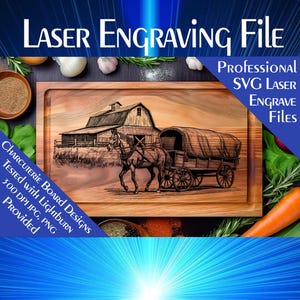 Charcuterie cutting board, Laser engrave SVG file, Horse Working Farm Wagon PNG, Instant Download, Wood Sign, Personalized Gift, Home Decor