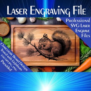 Snijplank vleeswaren, lasergraveren SVG-bestand, eekhoorn verzamelen, direct downloaden, houten bord, gepersonaliseerd cadeau, decor van het huis, Wildlife SVG