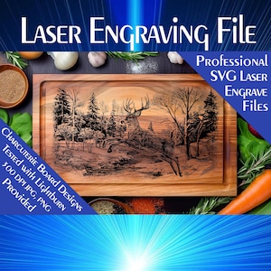 Laser engrave SVG file, Deer leaping, Forest scene, Kitchen Counter Art, Digital download
