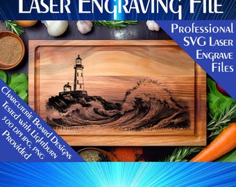 Lighthouse Waves Charcuterie Board SVG Laser Engrave File (Digital Download)