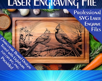 Cardinal Pair Laser Engrave SVG File: Charcuterie Board Design (Digital Download)
