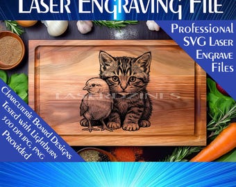 Kitten Charcuterie Board Laser Engraving File: Kitchen Decor SVG PNG Formats (Digital Download)