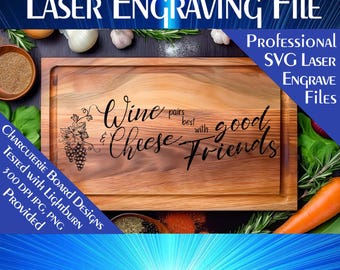 Wine Cheese Friends Charcuterie Board Laser Engrave SVG (Digital Download)