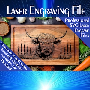 Charcuterie cutting board, Laser engrave SVG file, Hanukkah Cow PNG, Instant Download, Wood Sign, Personalized Gift, Home Decor Wildlife SVG