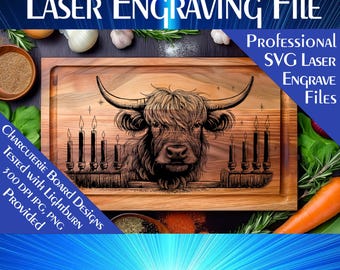 Hanukkah Cow Charcuterie Board SVG: Laser Engrave File (Digital Download)