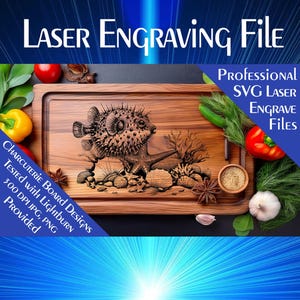 Charcuterie Board, Laser Engrave File, Pufferfish SVG, Digital PNG Download, Laser Engraved board,  Kitchen Decor, Lightburn SVG, XTool file