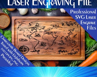 Archivo de corte láser para tabla de embutidos con mapa del mundo (SVG, PNG, JPG)