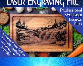 Waterfall Scene Charcuterie Board Laser Engrave File (SVG, JPG, PNG)