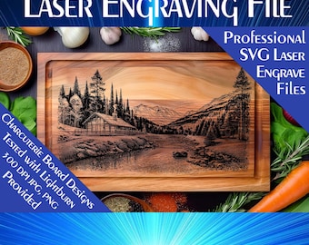 Cabin Scene Laser Engrave File: Charcuterie Board Design (Digital Download)