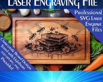 Tabla de embutidos Honey Bee SVG: Archivo de grabado láser (descarga digital)