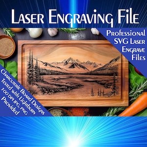 Charcuterie board SVG, Laser cut file, Mountain Scene, Instant Download, Wooden Sign, Personal Gift, Home Décor, Wildlife laser engraving