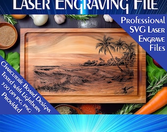 Tropical Beach Charcuterie Board SVG: Laser Engrave File (Digital Download)