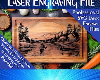 釣りシーンのシャルキュトリーボード SVG レーザー彫刻ファイル（デジタルダウンロード）