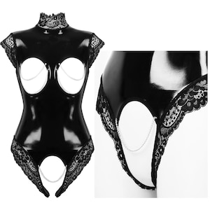 New Women Sexy Open Crotch Briefs Pvc Mirror Lacquered Leather