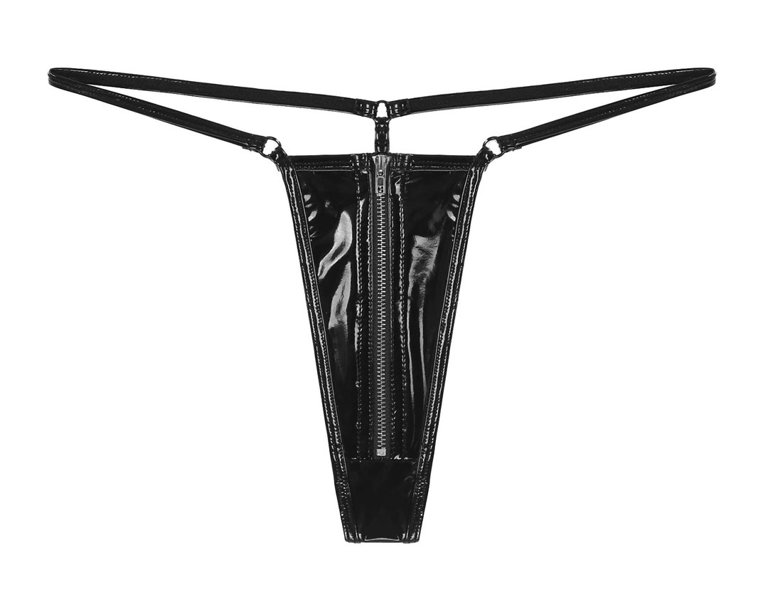 Faux Leather Open Thong, Latex Crotchless Panties, Faux Leather Panties ...