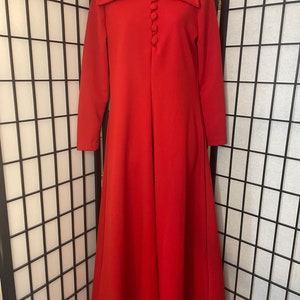 Vintage Red Princess Maxi Dress w/Winged Collar