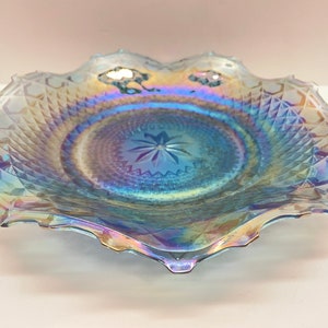 Vintage Iridescent Blue CARNIVAL GLASS Indiana 10 Platter Diamond Plate image 7