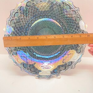 Vintage Iridescent Blue CARNIVAL GLASS Indiana 10 Platter Diamond Plate image 4