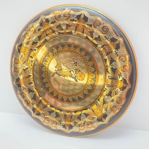 vintage égyptien gravé Pharoah Plaque de cuivre Mur en métal suspendu fabriqué en Egypte 8,5 » de diamètre
