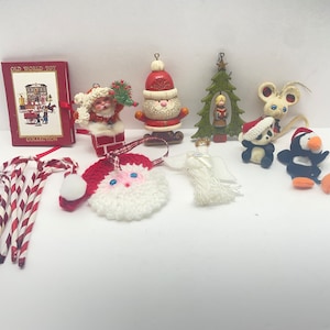 Ornamento natalizio in plastica vintage LOTTO con marchio di garanzia Decorazioni per albero in stoffa Pinguino di Babbo Natale