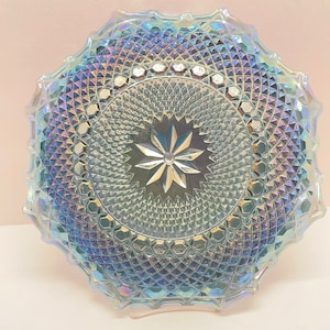 Vintage Iridescent Blue CARNIVAL GLASS Indiana 10 Platter Diamond Plate image 5