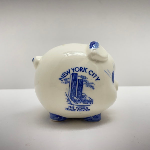 Mini tirelire vintage New York City World Trade Center bleu de Delft avec bouchon