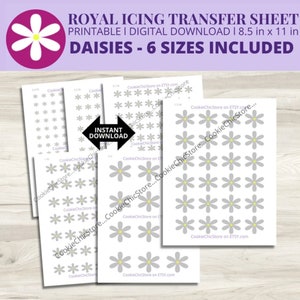 Daisy royal icing transferblad, madeliefjes, bloem, pdf, royal icing transfersjabloon, royal icing patroonbladen, cookie transferbladen