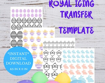 easter royal icing transfer templates, royal icing transfer sheets, easter, printable, cookies, bunny, easter eggs, chic, decorations
